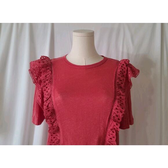 Veronica Beard Linen Prema Pink Eyelet Crewneck Top Small - Picture 5 of 8
